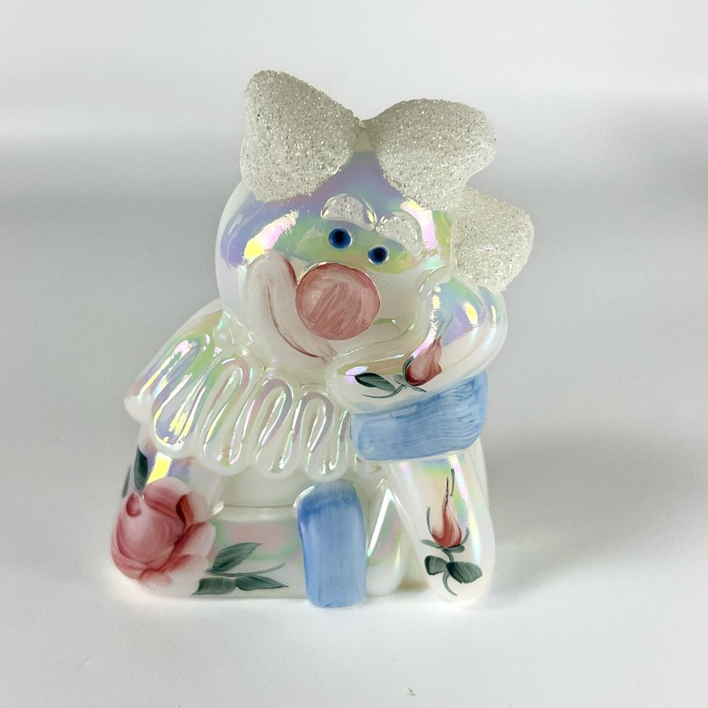 Vtg Fenton Clown Figurine Pearlized Iridescent Opal Glass 5216 Signed 90's